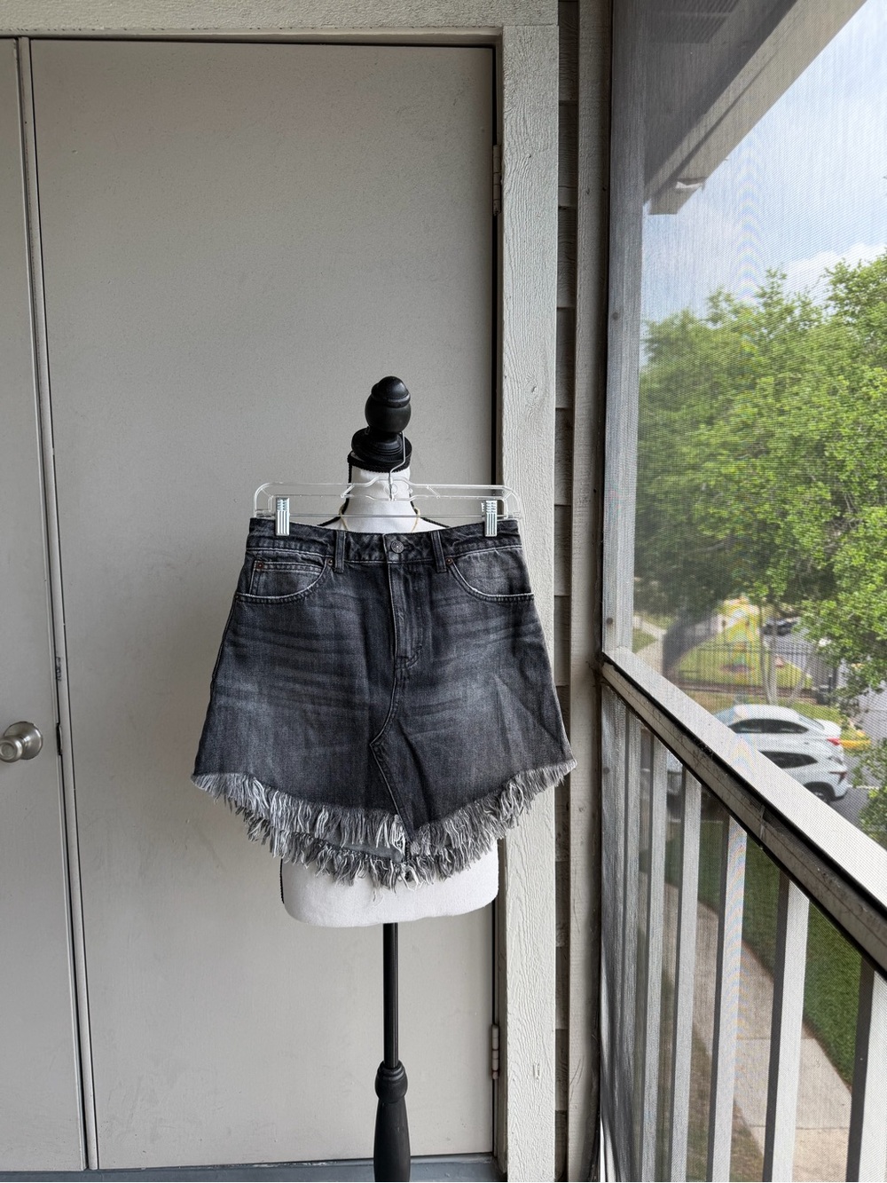 Two Free People Denim Mini Skirts Frayed Distressed Pencil Zipper Fringe